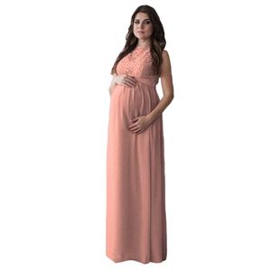 Pregnant Woman Summer Sleeveless Lace Maxi Dress Maternity Tunic Dress Photography Props Q0713