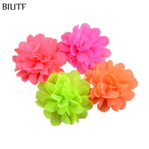 120pcs/lot 2.75 Inch Girls Chiffon Hair Flowers 40 Colors Neon Artificial Floral Flat Back DIY Kids Headwear Accessories MH70 X0722