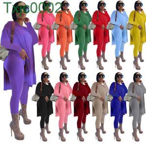 Mulheres Duas peças Calças Set Deisgner Tracksuits Calças de Manga Longa Cores Sólidas Comprimento Médio Dividir Leggings Plus Size XS - 5XL