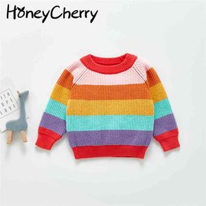 Jesień Baby Sweter z długim rękawem Rainbow Dziana bawełniana odzież dziecięca 0-2 lata 210702