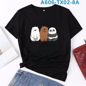 Kobiety T Shirt Lato Bawełna Plus Rozmiar 4XL 5XL Cute Cartoon Bear Panda Print Krótki Rękaw O-Neck Casual Kobiet Koszulki Tops Tees 210623