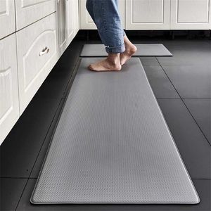 PVC Washable Kitchen Mat Gray Vinyl Non-slip Carpet Waterproof Oilproof Long Rug For Floor Balcony laundry Room Entrance Doormat 211204