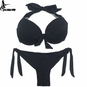 EONAR Bikini Costumi da bagno solidi Donna Push Up Set taglio brasiliano / Costumi da bagno inferiori classici Costumi da bagno sexy taglie forti 211120