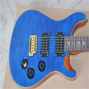 Top Qualität Großhandel Einteilige Set Neck Vögel Inlay Griffbrett Künstler Serie Blaue E-Gitarre