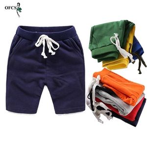 Sommarbarn Shorts Bomull Solid Elastisk Midja För Pojkar Tjejer Mode Sportbyxor Toddler Panties Kids Beach Kläder 210723