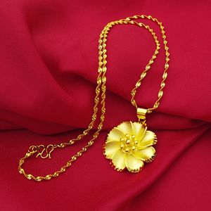 Koreanska mode 14k guld halsband kvinnors bröllop smycken blomma guldkedja hängsmycke halsband guld uttalande smycken födelsedagspresent Q0531