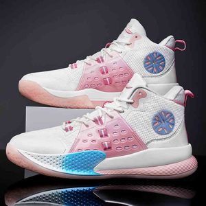 Basketskor White Pink Top Men Professional Basketball Sneakers Unisex Anti Shock Kisses Platform Shoes Womens Trainers