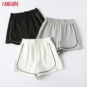 Tangada Kvinnor Sommar Casual Shorts Strethy Waist Fickor Kvinna Retro Casual Shorts Pantalones Yu19 210609