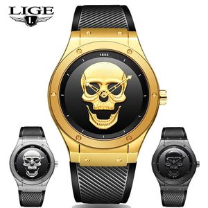 Lige Skelett Män Klocka Top Brand Casual 3D Skull Silikon Vattentät Militär Sport Male Quartz Armbandsur Relogio Masculino 210527