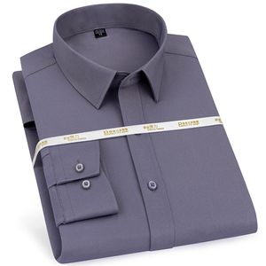 Мужской рубашка с длинным рукавом Классическая твердая растяжка фиолетовый красный повседневная мягкая бесстепная формальная офисная работа мужская одежда без железной мужской одежды 210708