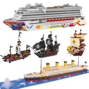 Mini Building Micro Blocks one pieces Luxury Cruise Liner Pirate Ship Big White Boat 3D Model Diamond Bricks Toy Gift FOR BOY Q0723