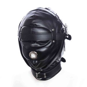 NXYSm bondage PU Leather Padded Hood Blindfold Lockable Head Harness Mask Open Mouth Sensory Deprivation BDSM Bondage Adult Slave Sex Toys 1126