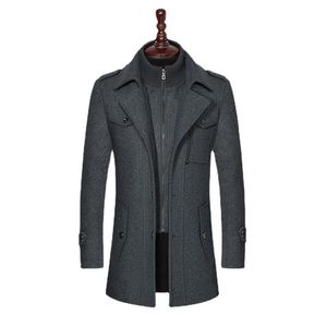 Misturas de lã masculina 2021 inverno masculino gola dupla jaqueta grossa casaco simples com busto masculino