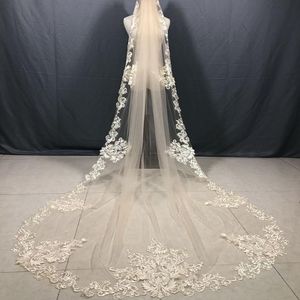 Wholesale champagne lace top resale online - Bridal Veils Real Image Champagne M L White Ivory Cathedral Length Veil Top Lace Appliqued Long Wedding Free Comb Custom Made