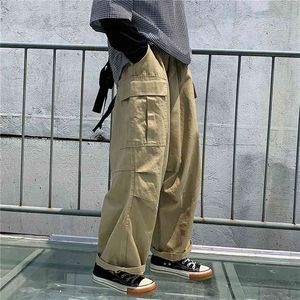 Houzhou Streetwear Khaki Cargo Pants女性韓国のファッションヒッピーブラックワイドレッグのズボンのための女性Kpop Oversize Joggers 210925