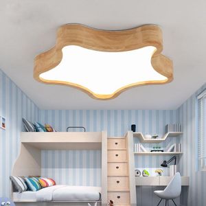 Plafoniere DX Apparecchio di illuminazione moderno in legno chiaro a led Lampada per camera dei bambini Telecomando Cloud Star Apparecchio dimmerabile Lustro