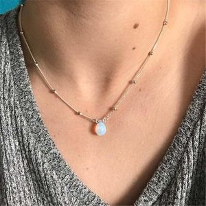 Pendant Necklaces Beaded Necklace, Opalite Moonstone Style Silver Color Layered Short Mermaid Tears,