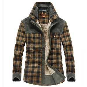 冬のジャケットの男性が厚く暖かいフリースのコート純粋な綿の格子縞の軍用服チャーケタスホムレサイズM-3xL 210909