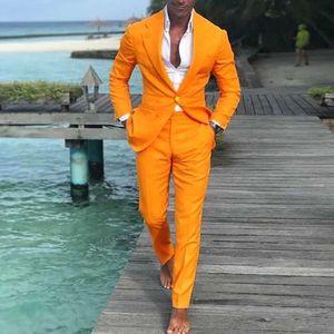 2021新しい到着男性オレンジスーツのウェディングスーツのドレススリムフィットグルール衣装Terno Masculino Blazer Tuxedo 2 PCSジャケット+パンツX0909