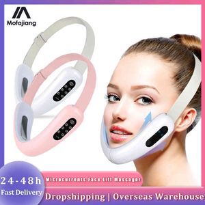 EMS MicroCurrents Face Lift Massager Slimmer Double Chin Up Wrinkle Remover Skin Åtdragning Lyft Facial Care Device Tool Q0607