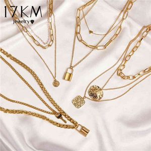 17KM Fashion Multi Layer Lock Portrait Pendants Necklaces For Women Gold Metal Key Heart Necklace New Design Jewelry Gift G1206