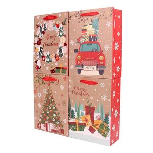 Confezioni regalo 12 pezzi Sacchetti per imballaggio in carta Kraft Sacchetti per confezioni natalizie Festa dell'anno Caramelle Dragee Torta Biscotti Fiocco di neve Babbo Natale