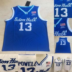 جامعة سيتون هول مايلز باول كلية 13 جيرسي الأزرق الأبيض 100 ٪ مخيط كرة السلة الفانيلة