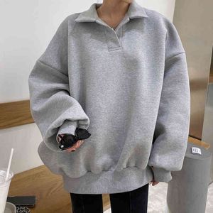 Kobiety Bluzy Koreański Chic Jesień Zima Proste Kołnierz Polo Lazy Loose Sweter Sweter Szary Lampion Rękaw Sweter Kobiet Rachel