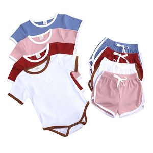Barn Casual Sport Kläder Sats Baby Sommar Kortärmad Romper Top + Shorts 2st / Set Spädbarn Short Home Pajama sätter m3349