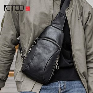 HBP Aetoo Head Leather Breast Bag, Mäns enda axelväska,