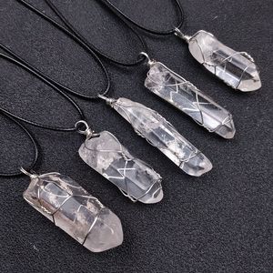 Irregular Natural White Crystal Stone Handmade Pendant Necklaces With Rope Chain For Women Men Lover Energy Jewelry