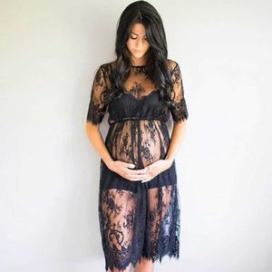 Lace See Through Maternity Dress Fancy Studio Clothes Pregnancy Photography Prop Q0713