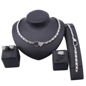 Set di gioielli con perline africane da donna Set di gioielli per feste con orecchini a forma di cuore con collana di cristallo a forma di cuore