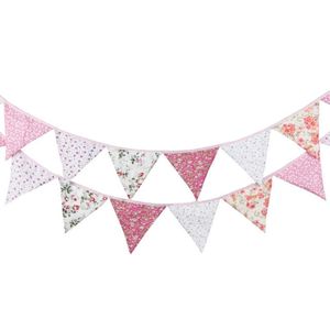 Party Decoration Nordic Style Flower Flag Pennant Vintage Cotton Fabric Bunting Banner Garland For Birthday Wedding Home