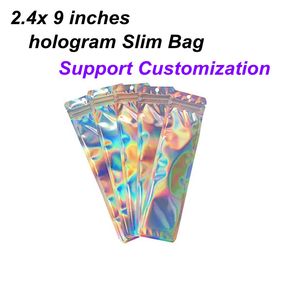 Holographic Mylar Bags 2.4x9 inch Resealable Smell Proof Food Storage Pouch Ziplock Packaging for Food, Jewelry, Cosmetic, Pre Rolls Small Business