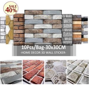 10Pcs 3D Self-Adhesive Brick Wall Stickers DIY Stone Pattern Home Decoration Kitchen living room Waterproof Tile Wall Stickers 211124