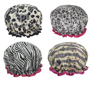 Cappellini da bagno impermeabile Caps Moda Pattern PEVA Doppio strato Delle Donne Delle Donne Doccia Capelli Proteggere Shampoo Cappello a prova di fumi riutilizzabile