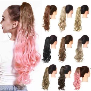Ombre Curly Hair Ponytail Extensions Claw Fake Pony Tail Tail Hårstycke Afro Long Clip Syntetisk Blond Pink Wavy Wig