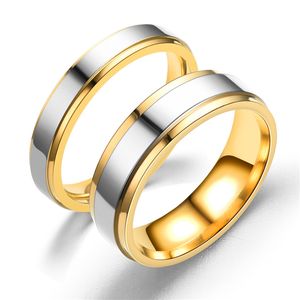 Reine Hochzeit Ringe großhandel-Frauen Party Geschenke Edelstahl Ehering Reine Gold Farbe Einfache Paar Allianz Ringe