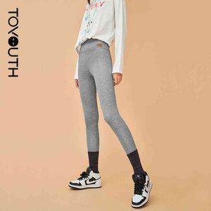 Toyouth Frauen Leggings Winter Hohe Taille Slim Fitness Hosen Solide Schwarz Grau Baumwolle gefüttert Casual Chic Sportswear 211117