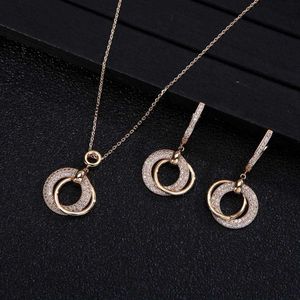 Trendy Round pendant Wedding Necklace Earrings For Women Full Cubic Zirconia Bridal Jewelry Sets pendientes mujer moda D1386 H1022