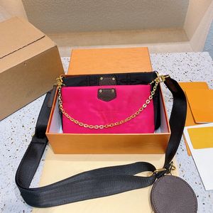 Moda Mulheres Messenger Bag Tecido de Algodão Sacos de Ombro Senhora Handbags Três peça Set Zipper Wallet com caixa