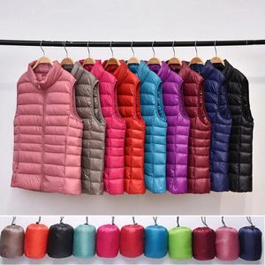 Kvinnors Down Parkas Ultra Thin Jacket Lätt Varm Waistcoat Kvinna Ärmlös Beskuren Puffer Vest Foder Kvinna Vinterrock Vår 2021