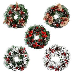 Grinalda de Natal Artificial Pinecone Bagas Vermelhas Garland Decoração Pendurado Porta Da Parede Da Parede Decoração 211105