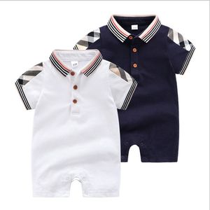 2021 Baby Boys Girls Plaid Rompers Toddler Summer Short Sleeve Jumpsuits Infant Cotton Onesies Kids Turn-Down Collar Romper