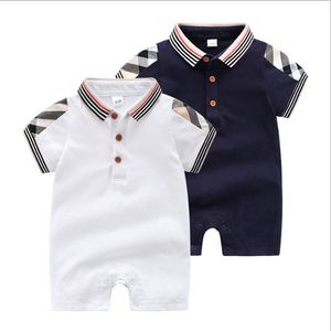 2021 Baby Jungen Mädchen Plaid Strampler Kleinkind Sommer Kurzarm Overalls Infant Baumwolle Onesies Kinder Drehen-unten Kragen Strampler