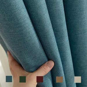 300cm Height Pure color window blackout curtain thickened cotton linen shading cutains for living room bedroom luxury curtains 211203