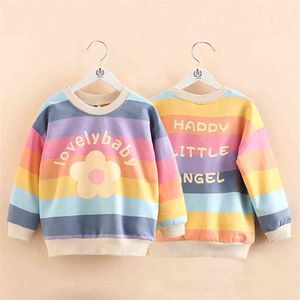 Spring Autumn Design Fashion 2 3 4 5 6 7 8 9 10 Years Children Cotton Colorful Stripe Sweatshirts For Kids Baby Girls 210625