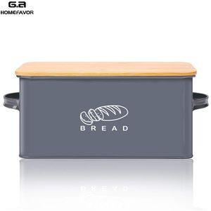 Caixas de armazenamento Caixas de pão com placa de corte de bambu LID de metal galvanizado lanchoniza alças de design de cozinha recipientes de cozinha decoração de casa 210315