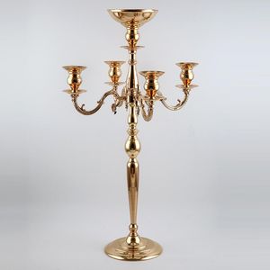 Vaser 85 cm Tall Metal 5 ARM Candelabra med blomma Bowl Candle Holder Rack Wedding Table Centerpiece Dekorationer Iron Vase